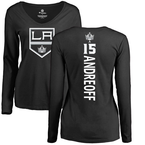 NHL Women's Adidas Los Angeles Kings #15 Andy Andreoff Black Backer Long Sleeve T-Shirt