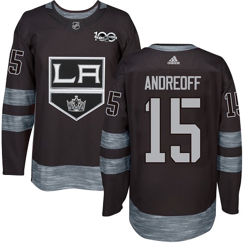 Men's Adidas Los Angeles Kings #15 Andy Andreoff Authentic Black 1917-2017 100th Anniversary NHL Jersey