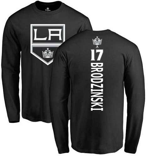 NHL Adidas Los Angeles Kings #17 Jonny Brodzinski Black Backer Long Sleeve T-Shirt
