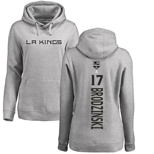 NHL Women's Adidas Los Angeles Kings #17 Jonny Brodzinski Ash Backer Pullover Hoodie