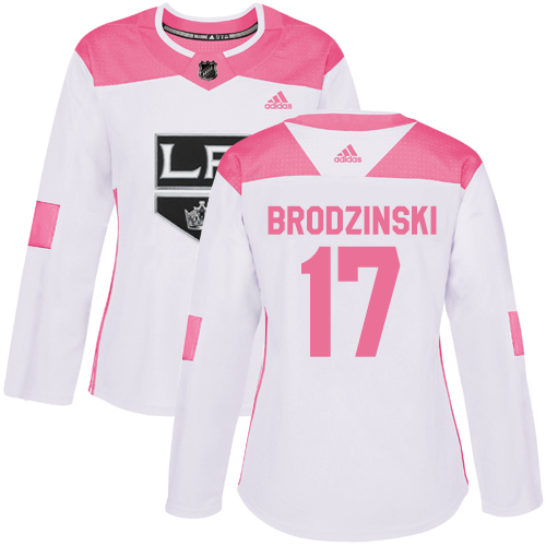 Women's Adidas Los Angeles Kings #17 Jonny Brodzinski Authentic White/Pink Fashion NHL Jersey