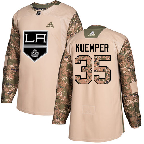 Men's Adidas Los Angeles Kings #35 Darcy Kuemper Authentic Camo Veterans Day Practice NHL Jersey