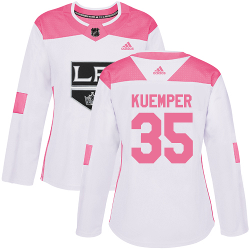 Women's Adidas Los Angeles Kings #35 Darcy Kuemper Authentic White/Pink Fashion NHL Jersey