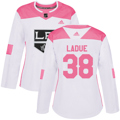 Women's Adidas Los Angeles Kings #38 Paul LaDue Authentic White/Pink Fashion NHL Jersey