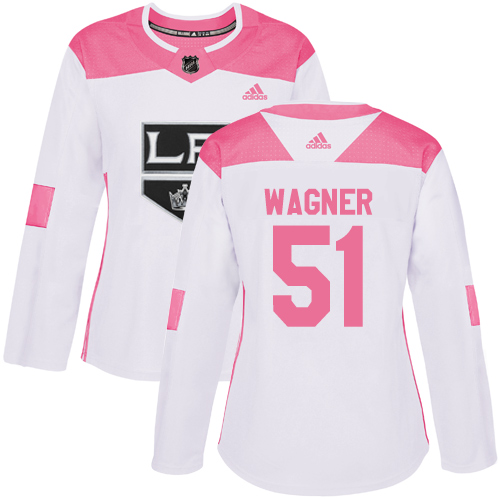 Women's Adidas Los Angeles Kings #51 Austin Wagner Authentic White/Pink Fashion NHL Jersey
