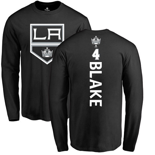 NHL Adidas Los Angeles Kings #4 Rob Blake Black Backer Long Sleeve T-Shirt