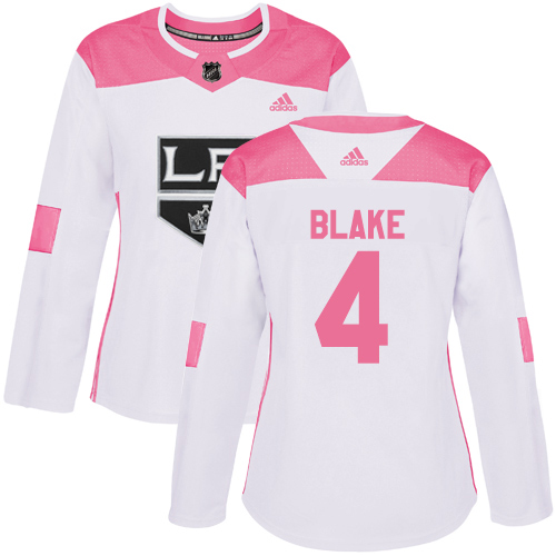 Women's Adidas Los Angeles Kings #4 Rob Blake Authentic White/Pink Fashion NHL Jersey