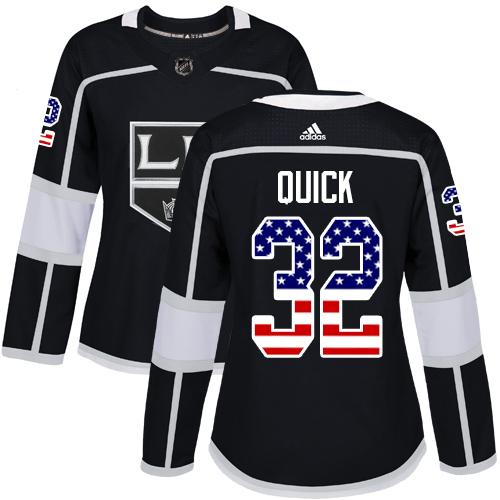 Women's Adidas Los Angeles Kings #32 Jonathan Quick Authentic Black USA Flag Fashion NHL Jersey