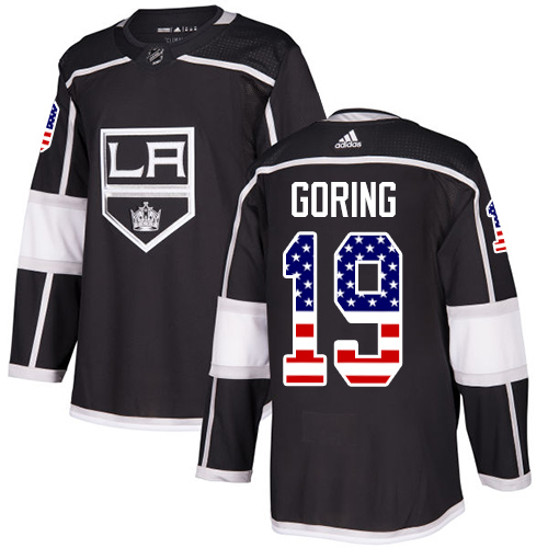 Youth Adidas Los Angeles Kings #19 Butch Goring Authentic Black USA Flag Fashion NHL Jersey