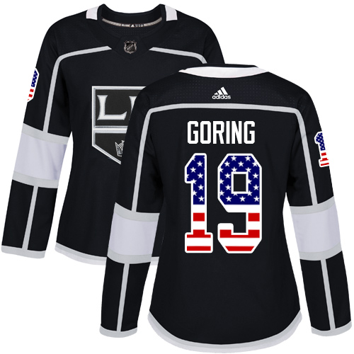 Women's Adidas Los Angeles Kings #19 Butch Goring Authentic Black USA Flag Fashion NHL Jersey