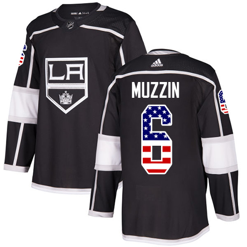 Youth Adidas Los Angeles Kings #6 Jake Muzzin Authentic Black USA Flag Fashion NHL Jersey