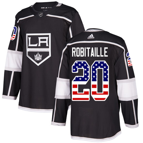 Men's Adidas Los Angeles Kings #20 Luc Robitaille Authentic Black USA Flag Fashion NHL Jersey