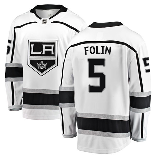 Men's Los Angeles Kings #5 Christian Folin Authentic White Away Fanatics Branded Breakaway NHL Jersey