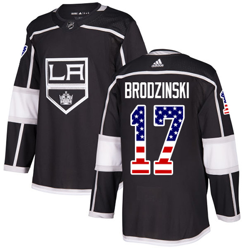 Men's Adidas Los Angeles Kings #17 Jonny Brodzinski Authentic Black USA Flag Fashion NHL Jersey