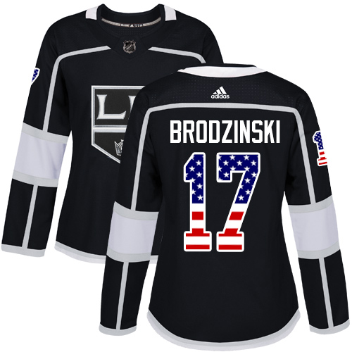 Women's Adidas Los Angeles Kings #17 Jonny Brodzinski Authentic Black USA Flag Fashion NHL Jersey
