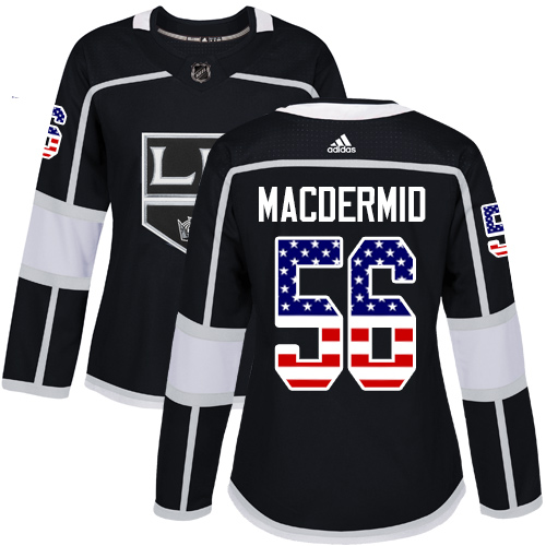 Women's Adidas Los Angeles Kings #56 Kurtis MacDermid Authentic Black USA Flag Fashion NHL Jersey