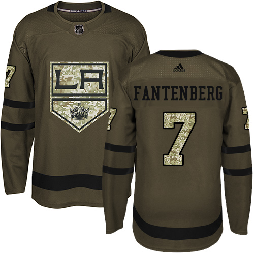Youth Adidas Los Angeles Kings #7 Oscar Fantenberg Authentic Green Salute to Service NHL Jersey