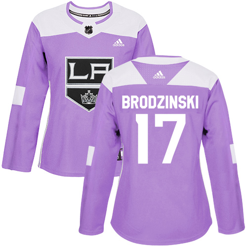 Women's Adidas Los Angeles Kings #17 Jonny Brodzinski Authentic Purple Fights Cancer Practice NHL Jersey