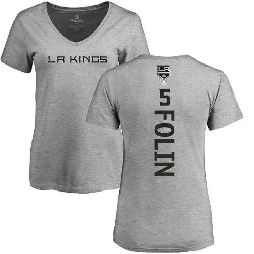 NHL Women's Adidas Los Angeles Kings #5 Christian Folin Ash Backer T-Shirt