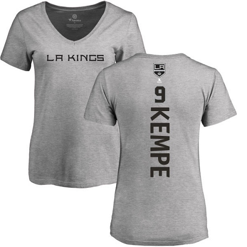 NHL Women's Adidas Los Angeles Kings #9 Adrian Kempe Ash Backer T-Shirt