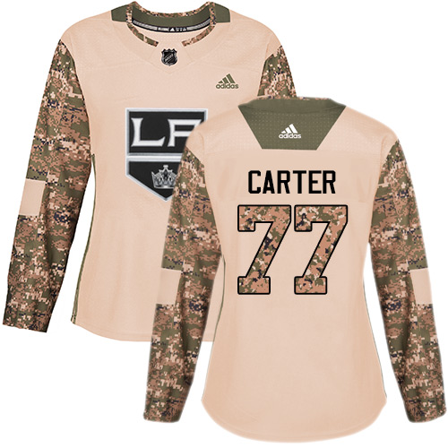 Women's Adidas Los Angeles Kings #77 Jeff Carter Authentic Camo Veterans Day Practice NHL Jersey