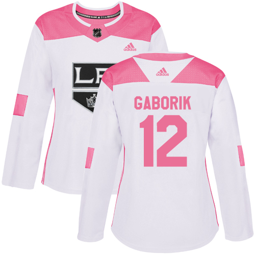Women's Adidas Los Angeles Kings #12 Marian Gaborik Authentic White/Pink Fashion NHL Jersey