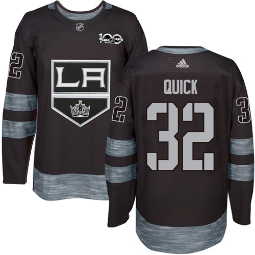 Men's Adidas Los Angeles Kings #32 Jonathan Quick Authentic Black 1917-2017 100th Anniversary NHL Jersey