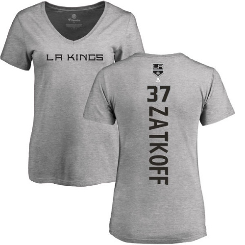 NHL Women's Adidas Los Angeles Kings #37 Jeff Zatkoff Ash Backer T-Shirt
