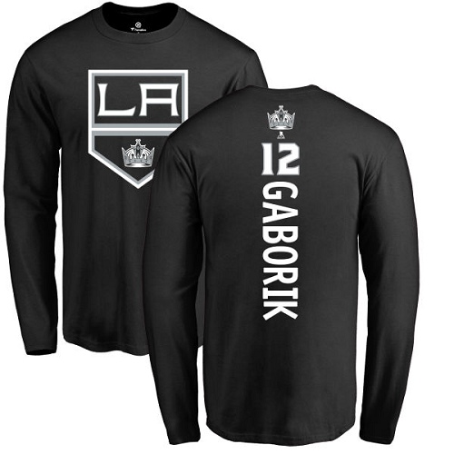 NHL Adidas Los Angeles Kings #12 Marian Gaborik Black Backer Long Sleeve T-Shirt