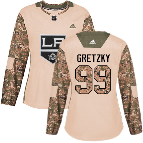 Women's Adidas Los Angeles Kings #99 Wayne Gretzky Authentic Camo Veterans Day Practice NHL Jersey
