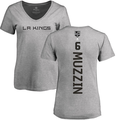 NHL Women's Adidas Los Angeles Kings #6 Jake Muzzin Ash Backer T-Shirt