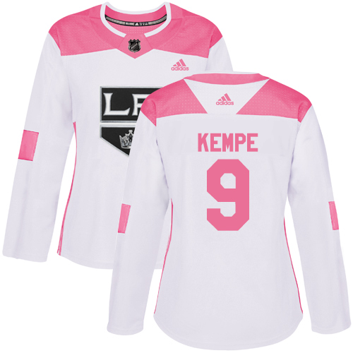 Women's Adidas Los Angeles Kings #9 Adrian Kempe Authentic White/Pink Fashion NHL Jersey