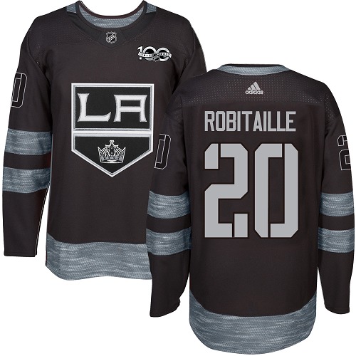 Men's Adidas Los Angeles Kings #20 Luc Robitaille Authentic Black 1917-2017 100th Anniversary NHL Jersey