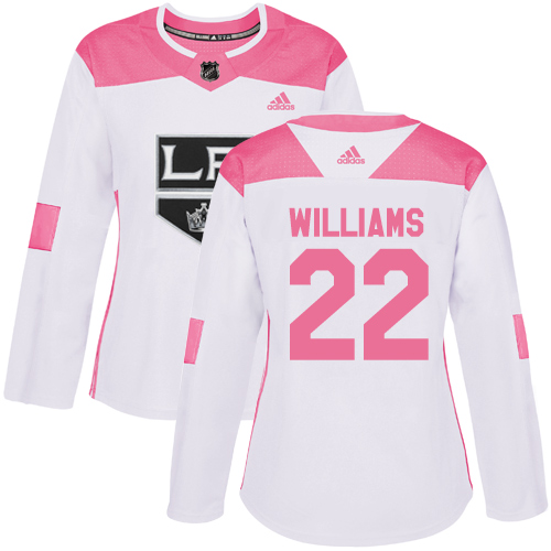 Women's Adidas Los Angeles Kings #22 Tiger Williams Authentic White/Pink Fashion NHL Jersey