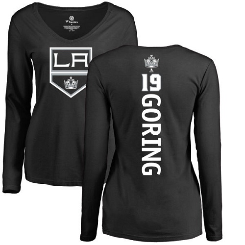 NHL Women's Adidas Los Angeles Kings #19 Butch Goring Black Backer Long Sleeve T-Shirt