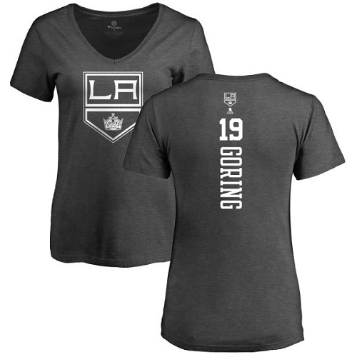 NHL Women's Adidas Los Angeles Kings #19 Butch Goring Charcoal One Color Backer T-Shirt