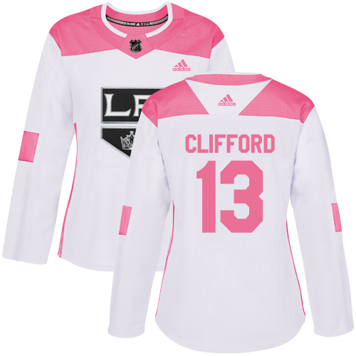Women's Adidas Los Angeles Kings #13 Kyle Clifford Authentic White/Pink Fashion NHL Jersey