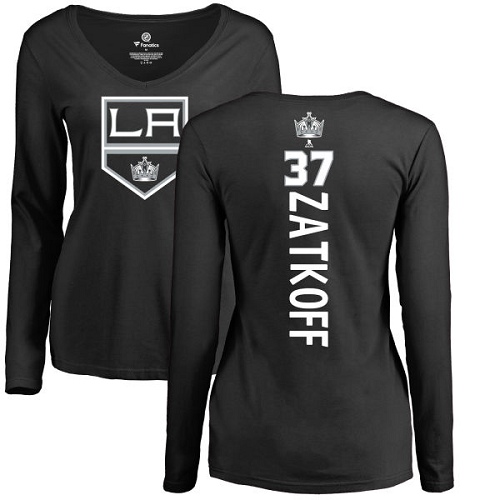 NHL Women's Adidas Los Angeles Kings #37 Jeff Zatkoff Black Backer Long Sleeve T-Shirt
