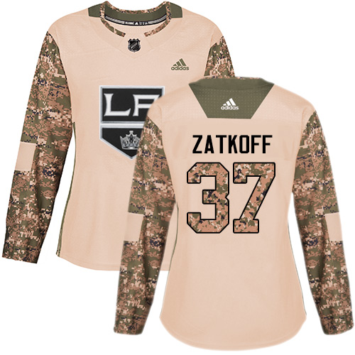 Women's Adidas Los Angeles Kings #37 Jeff Zatkoff Authentic Camo Veterans Day Practice NHL Jersey