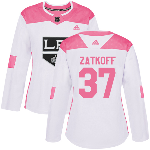 Women's Adidas Los Angeles Kings #37 Jeff Zatkoff Authentic White/Pink Fashion NHL Jersey
