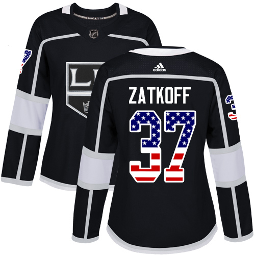 Women's Adidas Los Angeles Kings #37 Jeff Zatkoff Authentic Black USA Flag Fashion NHL Jersey