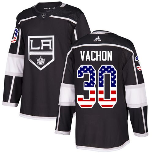 Youth Adidas Los Angeles Kings #30 Rogie Vachon Authentic Black USA Flag Fashion NHL Jersey