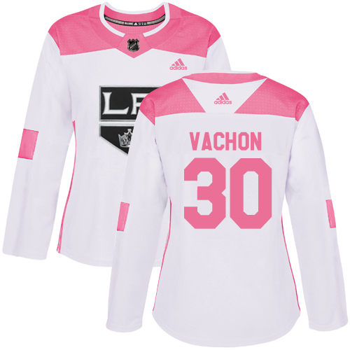 Women's Adidas Los Angeles Kings #30 Rogie Vachon Authentic White/Pink Fashion NHL Jersey