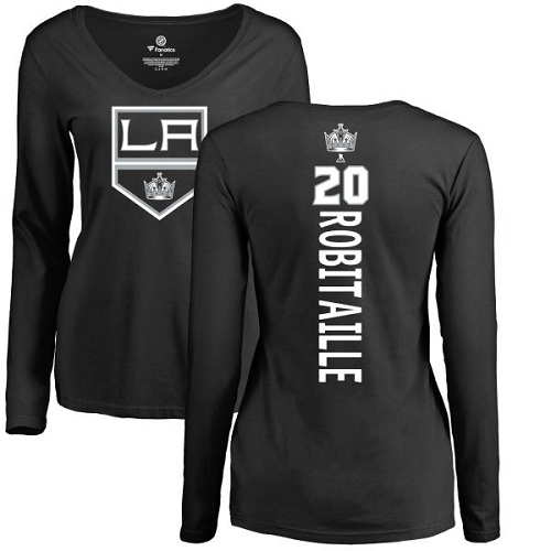 NHL Women's Adidas Los Angeles Kings #20 Luc Robitaille Black Backer Long Sleeve T-Shirt