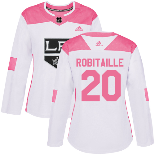 Women's Adidas Los Angeles Kings #20 Luc Robitaille Authentic White/Pink Fashion NHL Jersey