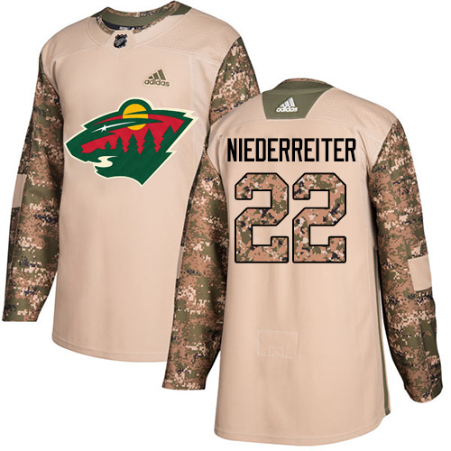 Men's Adidas Minnesota Wild #22 Nino Niederreiter Authentic Camo Veterans Day Practice NHL Jersey