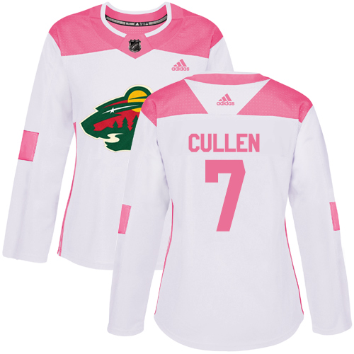 Women's Adidas Minnesota Wild #7 Matt Cullen Authentic White/Pink Fashion NHL Jersey