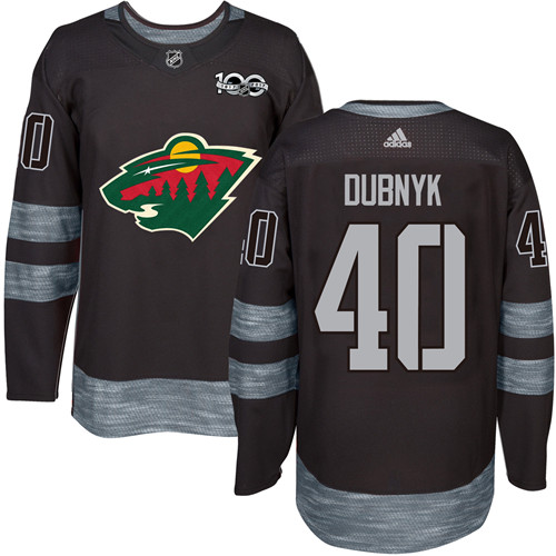 Men's Adidas Minnesota Wild #40 Devan Dubnyk Premier Black 1917-2017 100th Anniversary NHL Jersey