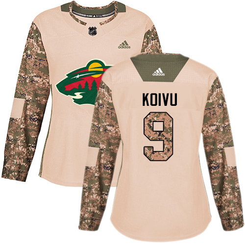 Women's Adidas Minnesota Wild #9 Mikko Koivu Authentic Camo Veterans Day Practice NHL Jersey