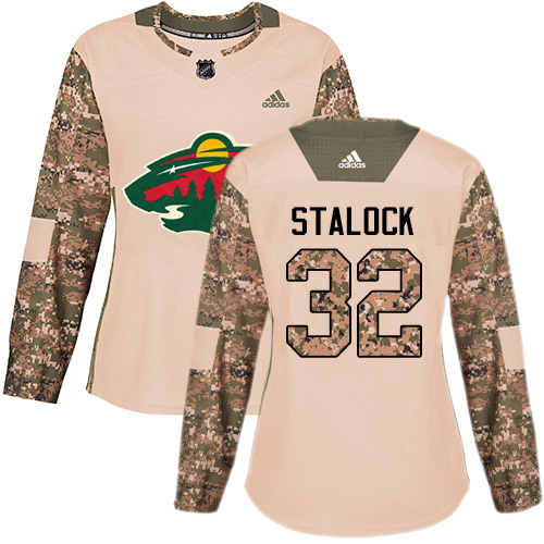 Women's Adidas Minnesota Wild #32 Alex Stalock Authentic Camo Veterans Day Practice NHL Jersey